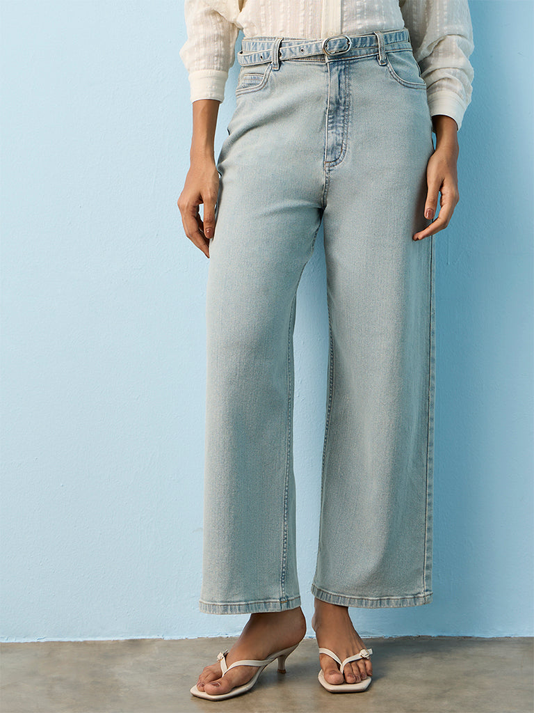 LOV Blue Faded High-Rise Jeans with Belt