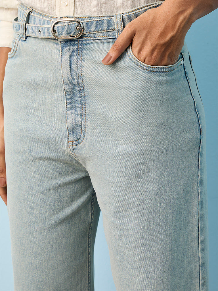 LOV Blue Faded High-Rise Jeans with Belt