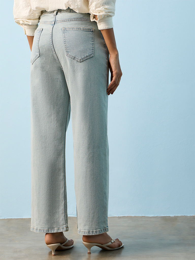 LOV Blue Faded High-Rise Jeans with Belt