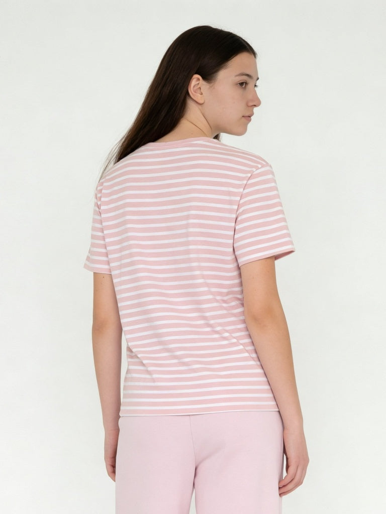 Girls Pink Striped Chilli Graphic Cotton T-Shirt