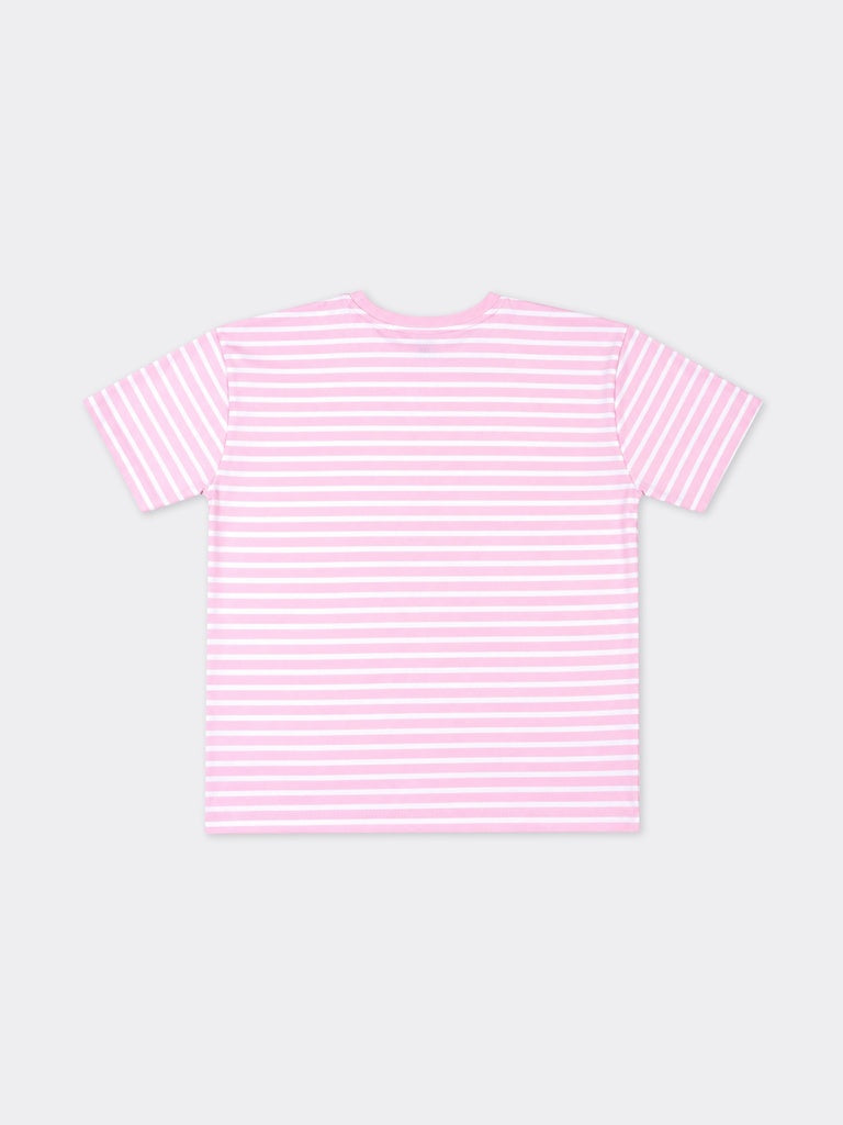Girls Pink Striped Chilli Graphic Cotton T-Shirt