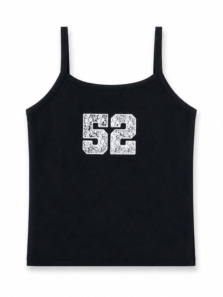 Girls Black Numeric Printed Cotton-Blend Top