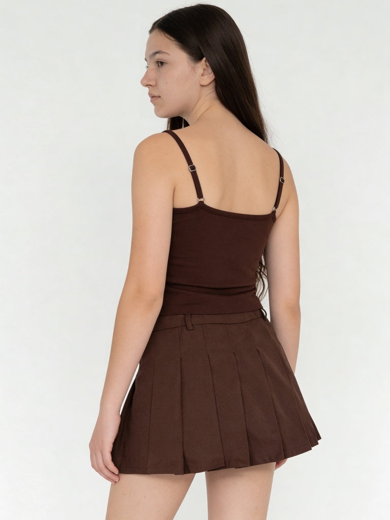 Girls Brown Graphic Printed Cotton-Blend Top