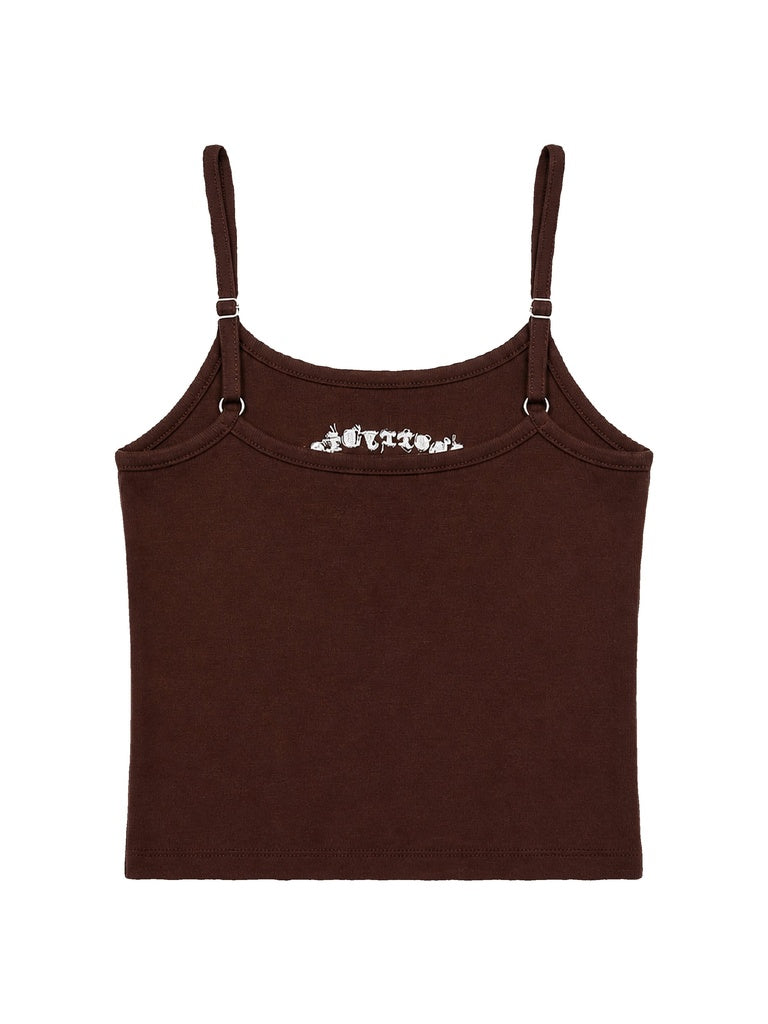 Girls Brown Graphic Printed Cotton-Blend Top