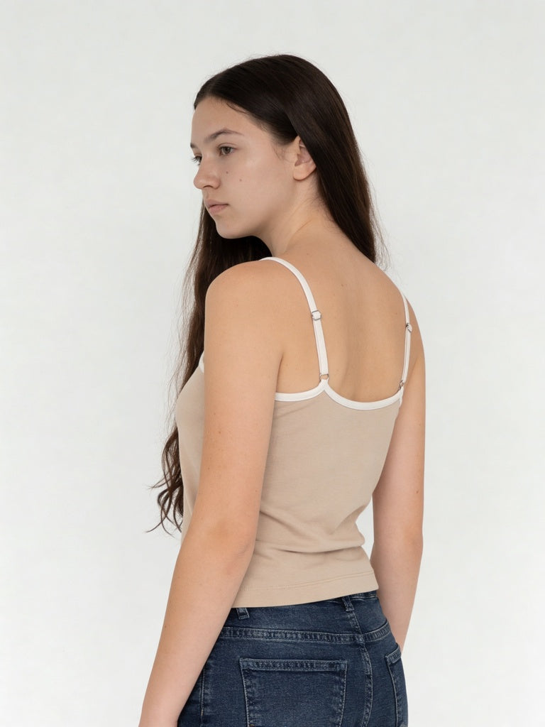 Girls Beige Printed Cotton-Blend Top
