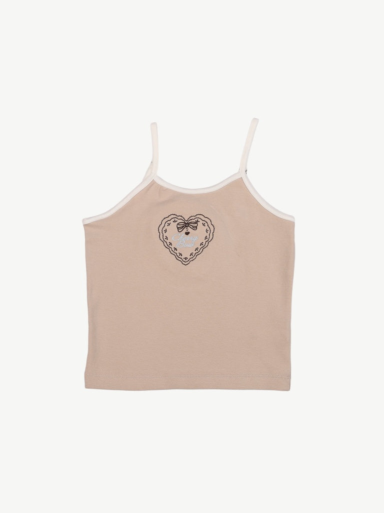 Girls Beige Printed Cotton-Blend Top