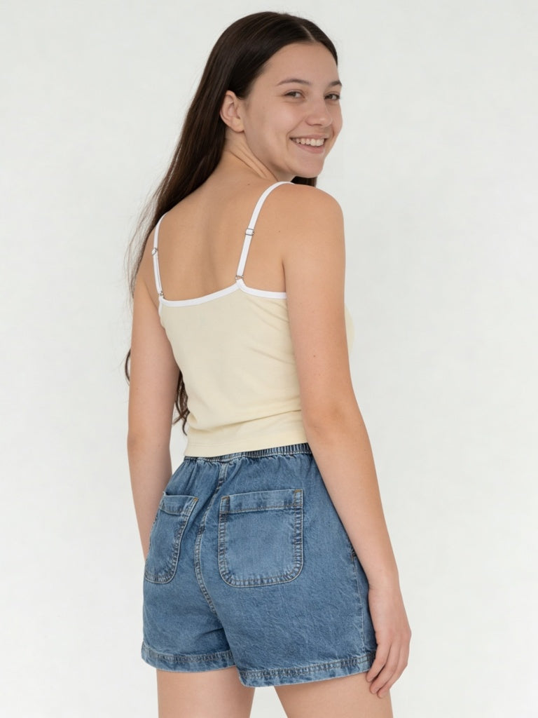 Girls Yellow Printed Cotton-Blend Camisole Top