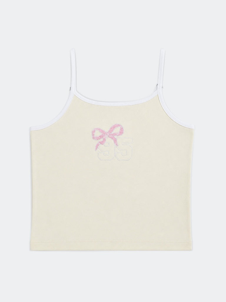 Girls Yellow Printed Cotton-Blend Camisole Top