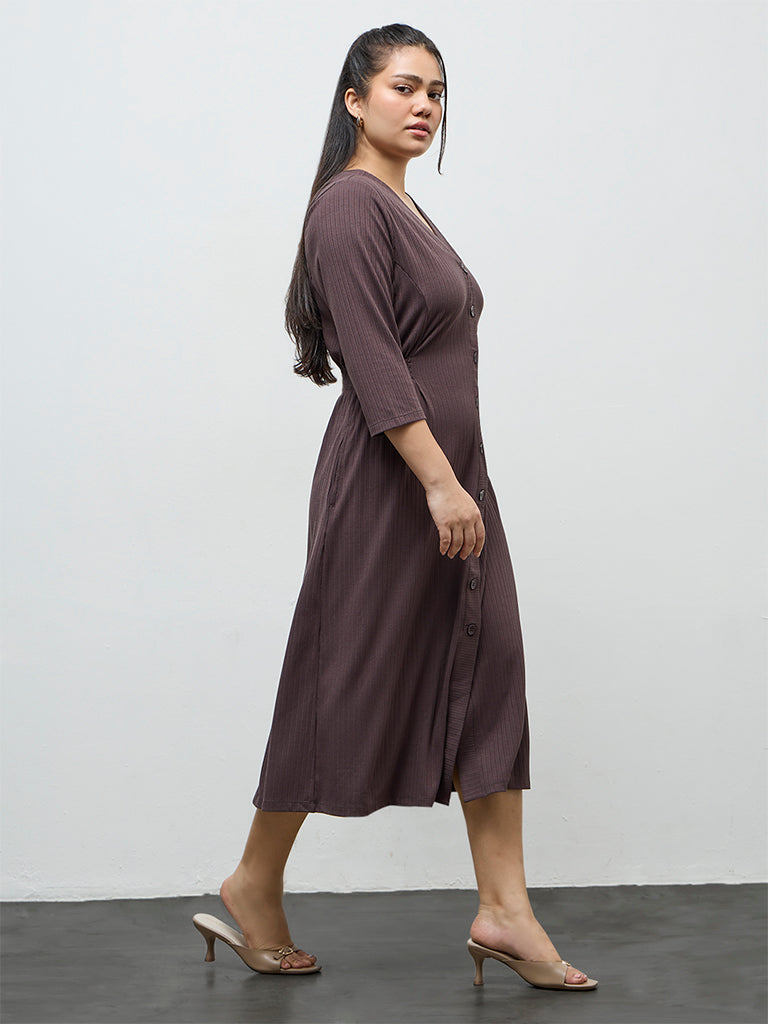 Gia Dark Brown Self-Striped A-Line Dress