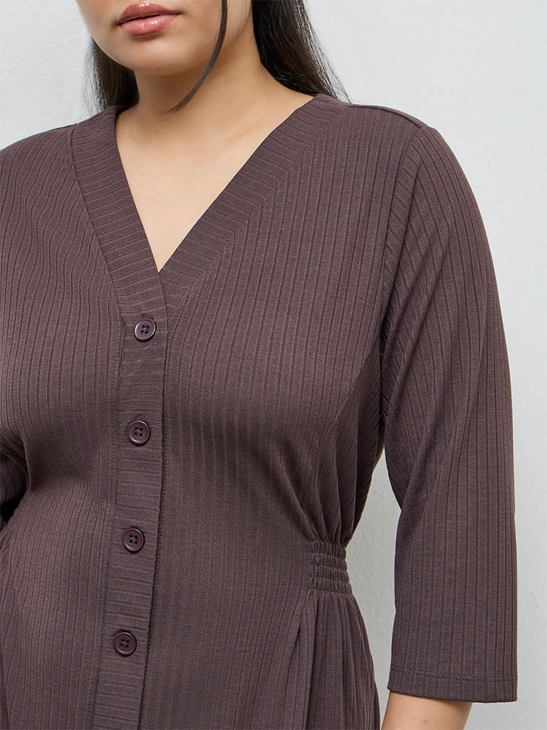 Gia Dark Brown Self-Striped A-Line Dress