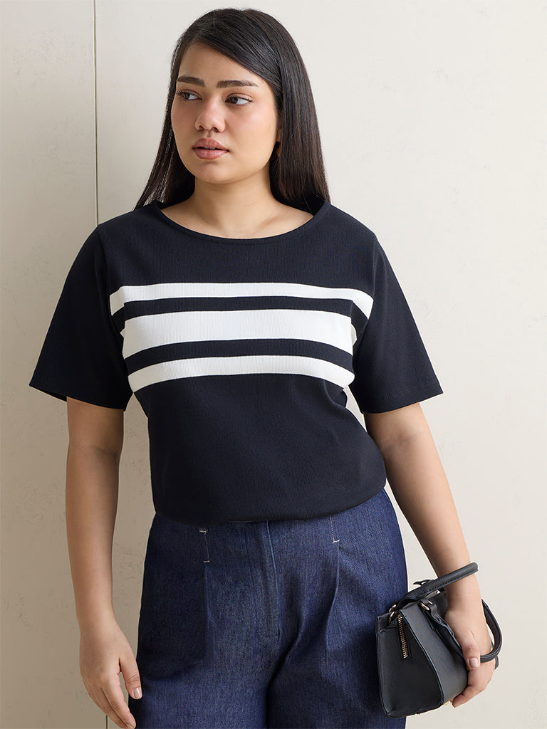 Gia Black Striped Cotton-Blend T-Shirt
