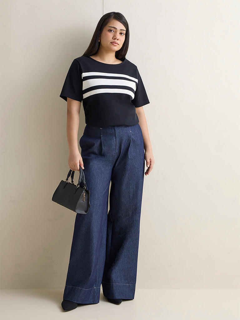 Gia Black Striped Cotton-Blend T-Shirt