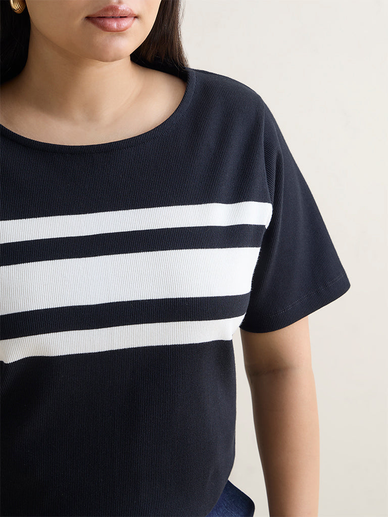 Gia Black Striped Cotton-Blend T-Shirt