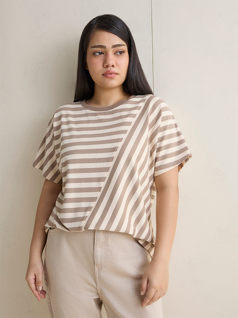 Gia Beige Striped T-Shirt