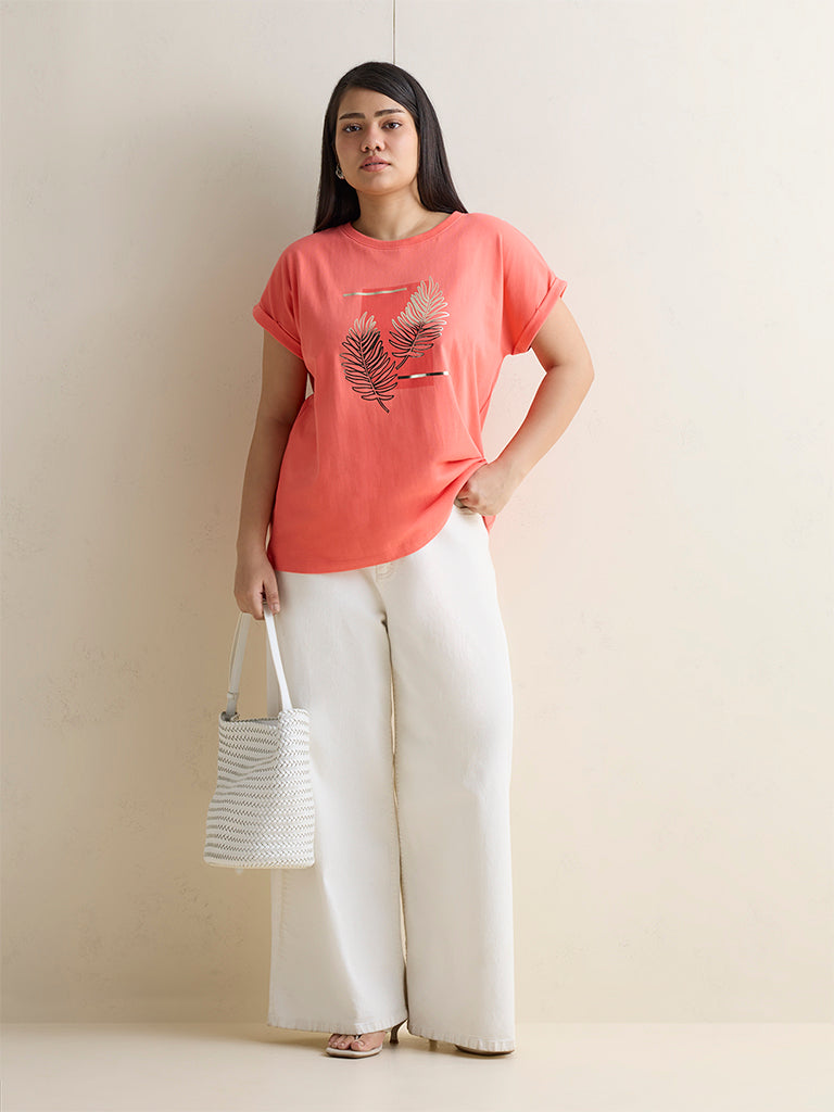 Gia Coral Botanical Printed Cotton T-Shirt