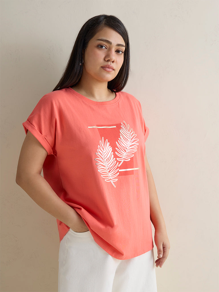 Gia Coral Botanical Printed Cotton T-Shirt