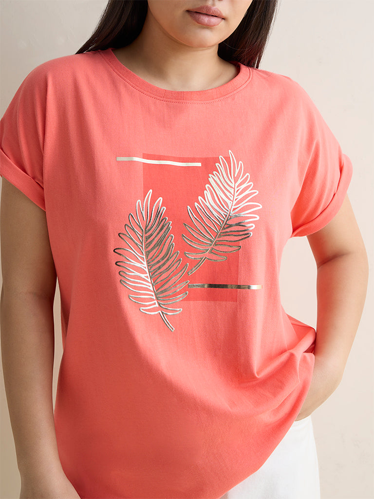 Gia Coral Botanical Printed Cotton T-Shirt