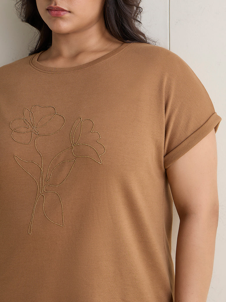 Gia Brown Floral Printed Cotton T-Shirt