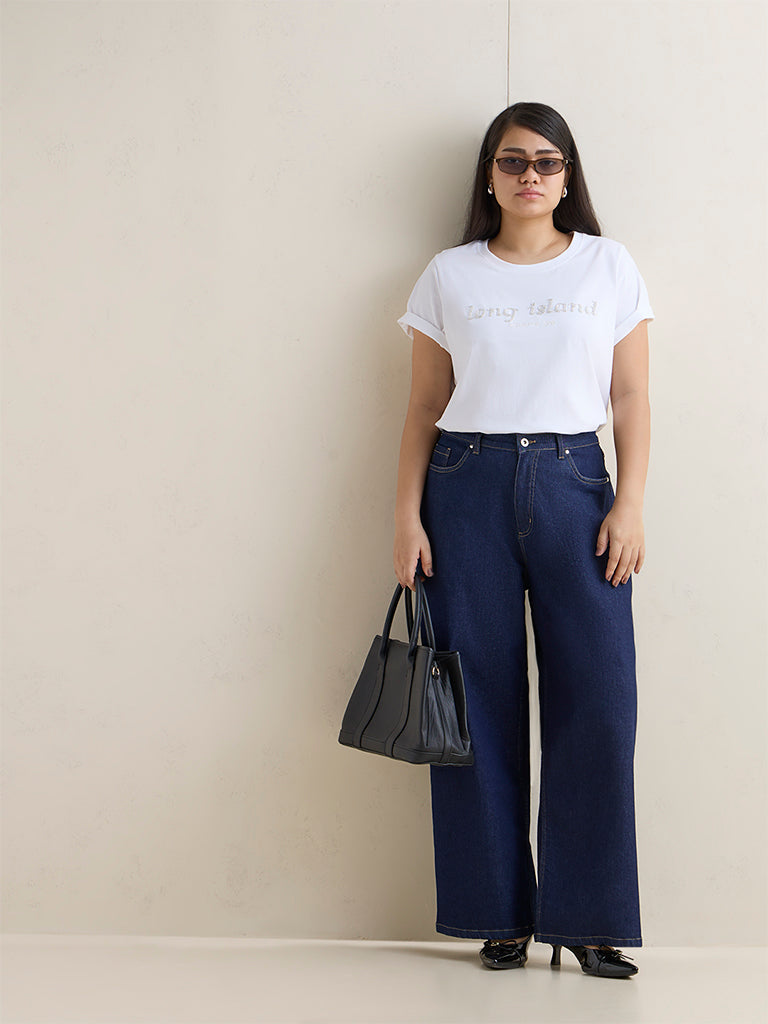 Gia White Text Design T-Shirt