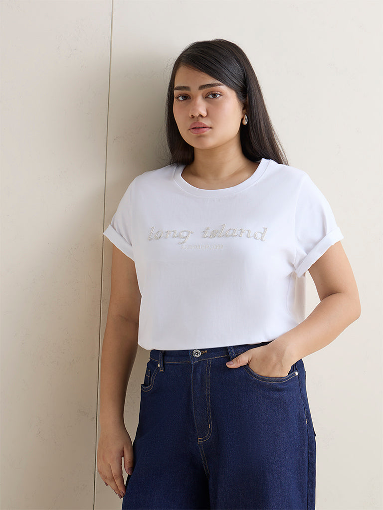 Gia White Text Design T-Shirt