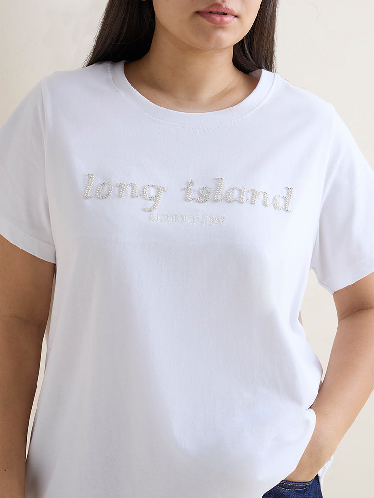 Gia White Text Design T-Shirt