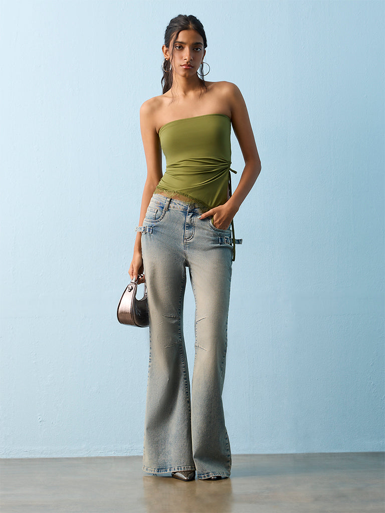 Nuon Olive Ruched-Detail Tube Top