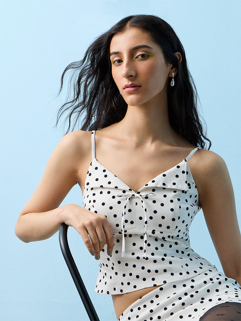 Nuon White Polka Dot Printed Top