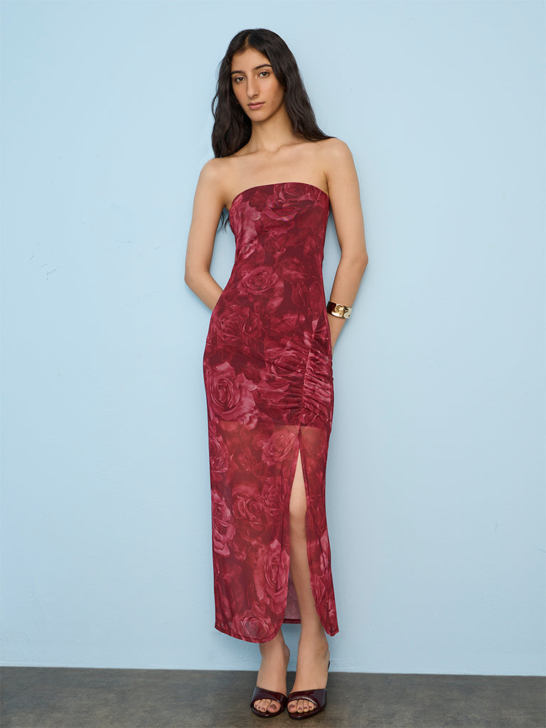Nuon Red Floral Printed Tube Dress