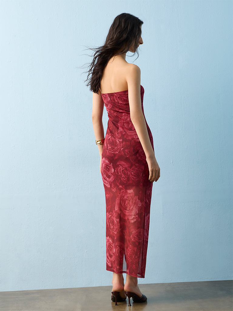 Nuon Red Floral Printed Tube Dress
