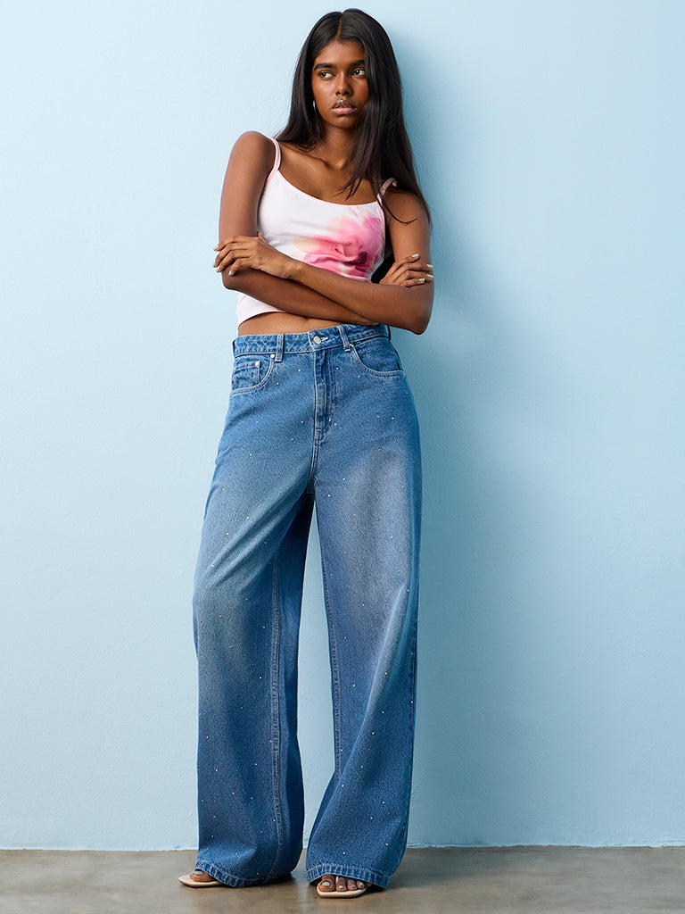 Nuon Blue Washed High-Rise Jeans