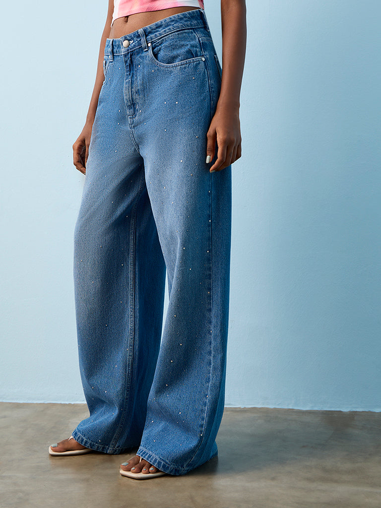 Nuon Blue Washed High-Rise Jeans