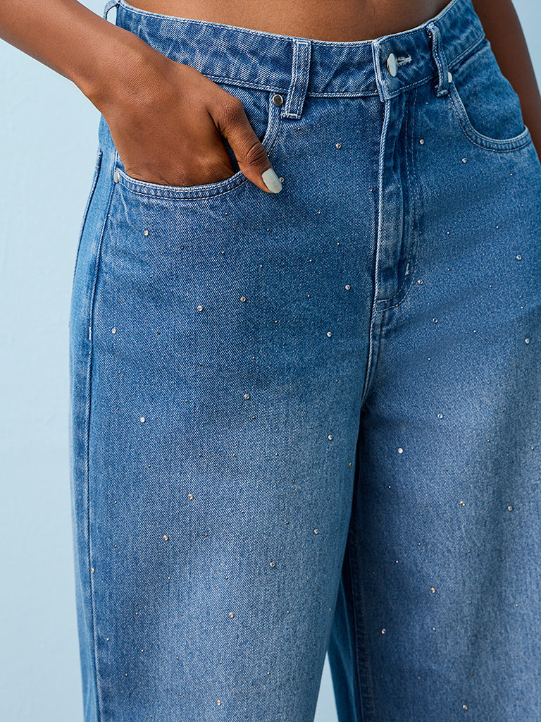 Nuon Blue Washed High-Rise Jeans