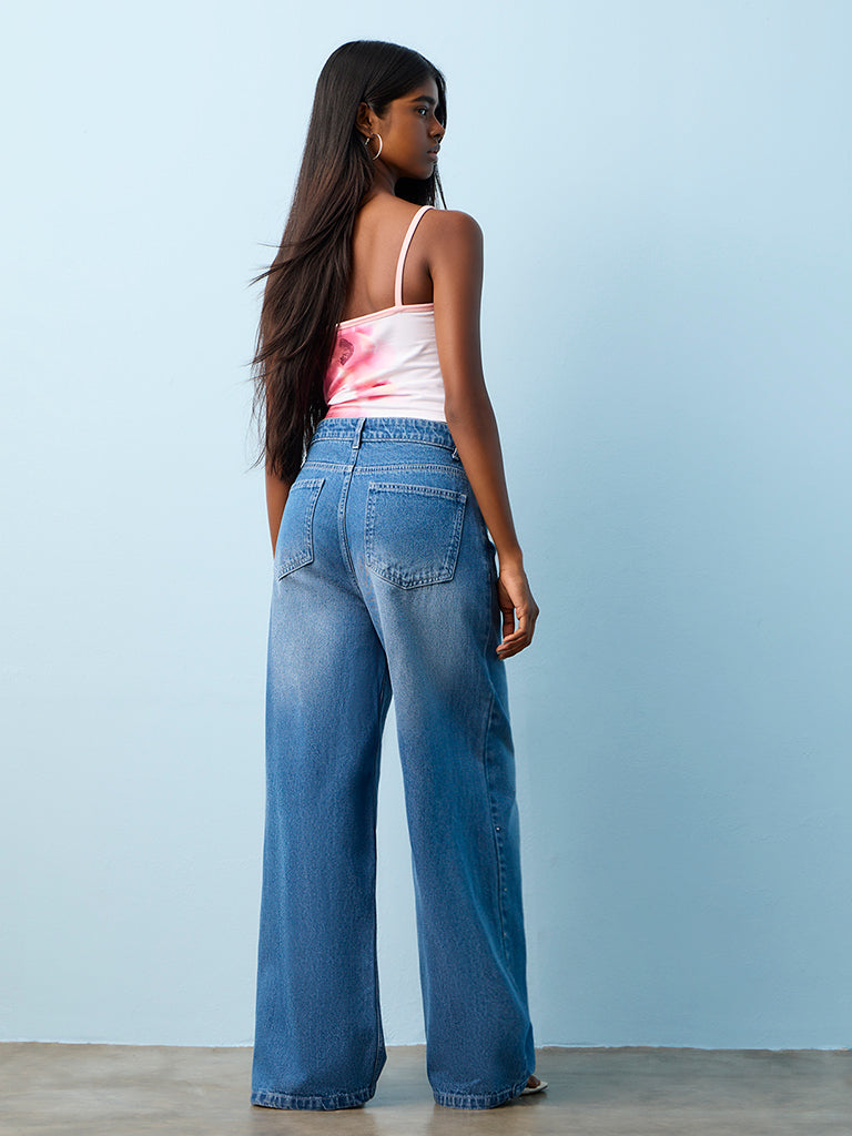Nuon Blue Washed High-Rise Jeans
