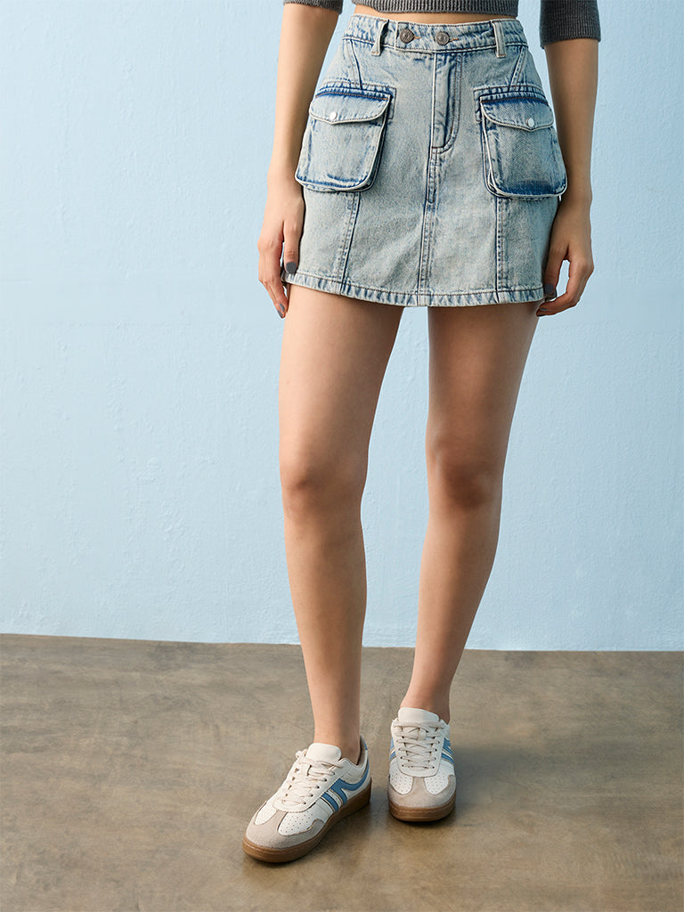 Nuon Light Blue High-Rise Cotton Skorts