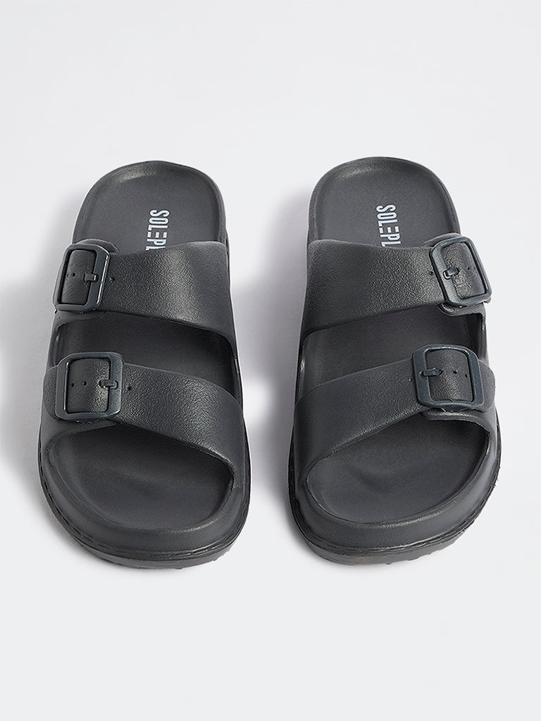 SOLEPLAY Black Buckle-Detailed Slides