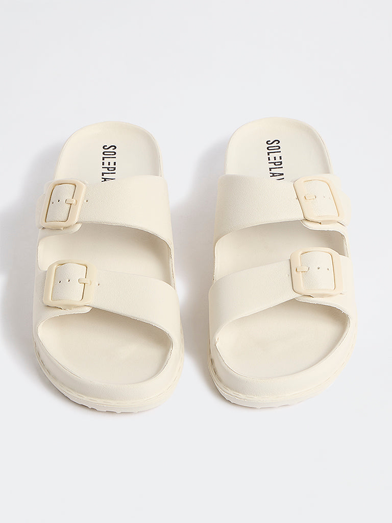 SOLEPLAY Ivory Buckle-Detailed Slides