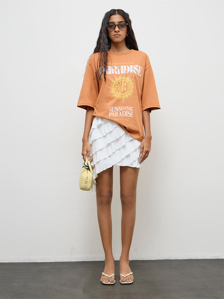 Nuon Orange Graphic Printed Cotton T-Shirt
