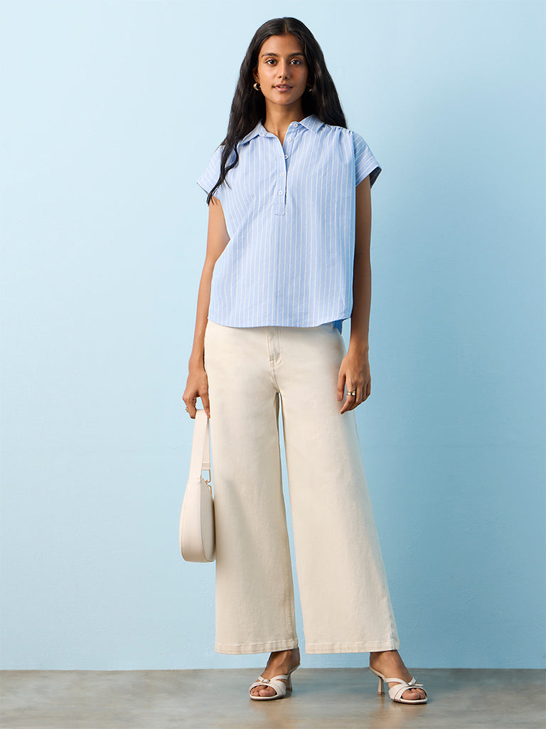 LOV Blue Striped Cotton Blouse