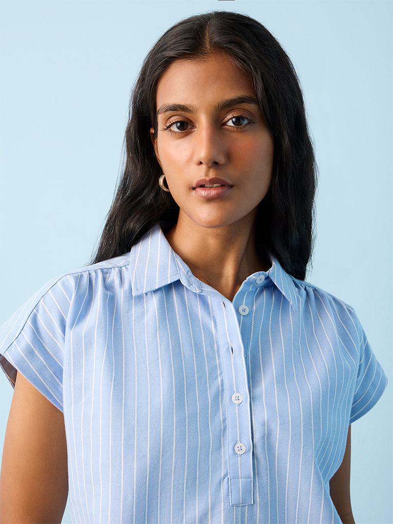 LOV Blue Striped Cotton Blouse
