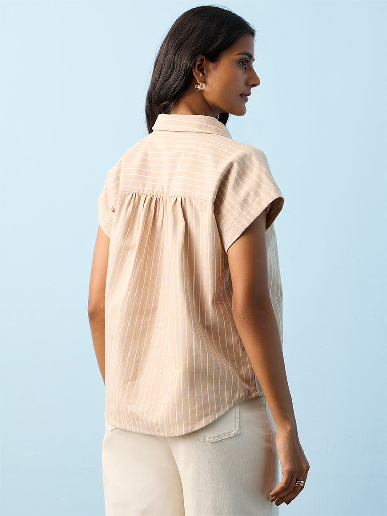 LOV Beige Striped Cotton Blouse