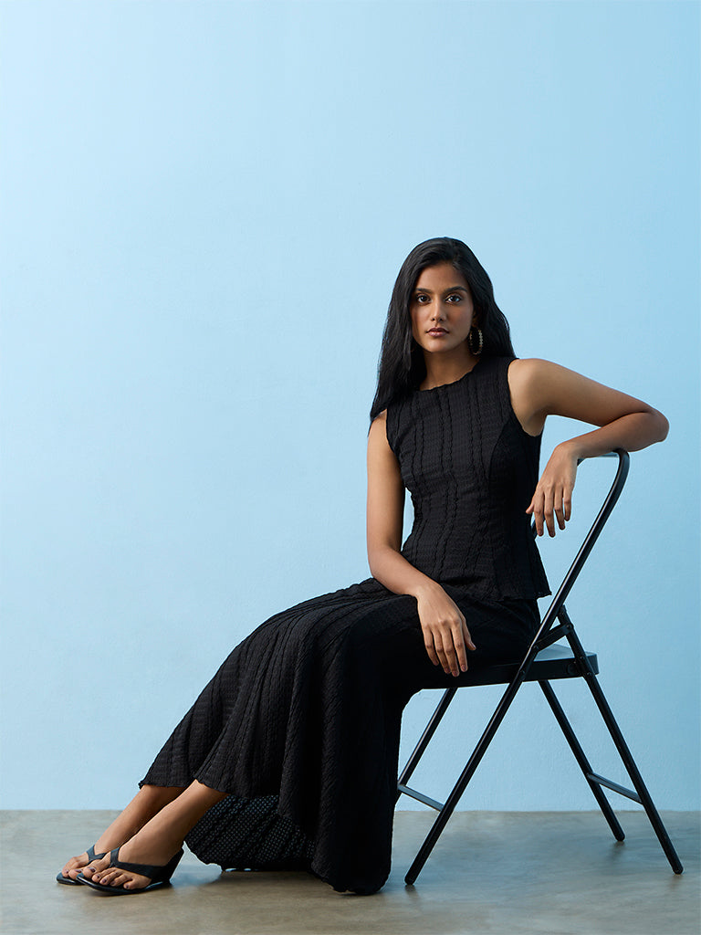 LOV Black Textured High-Rise Skirt