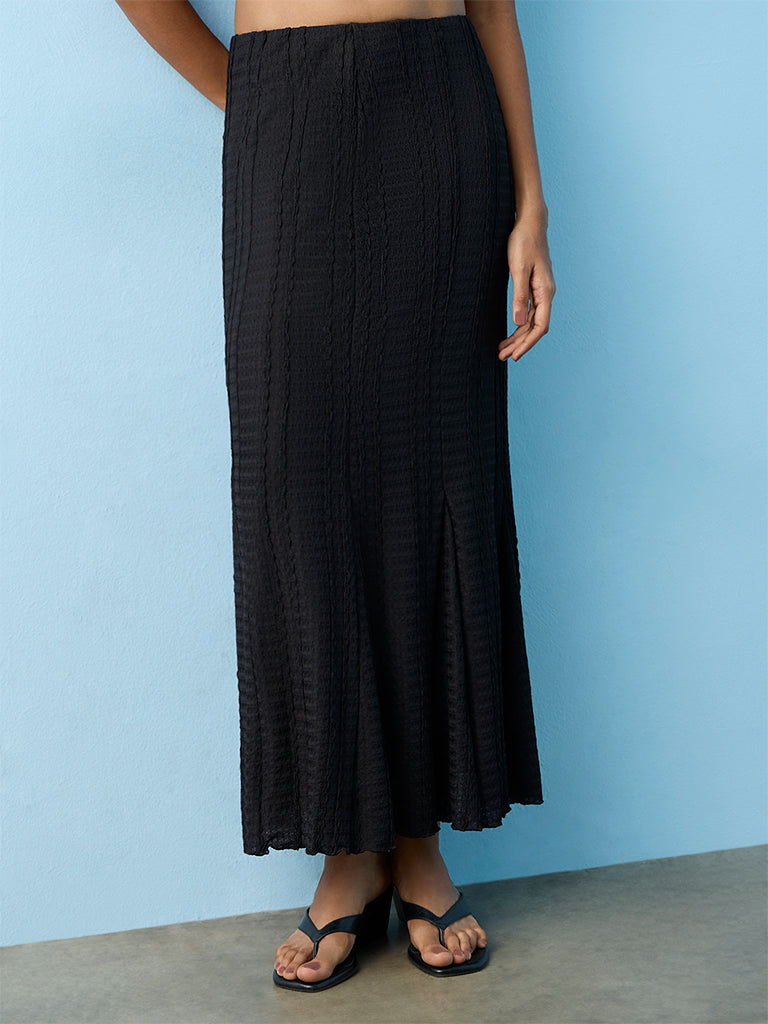 LOV Black Textured High-Rise Skirt