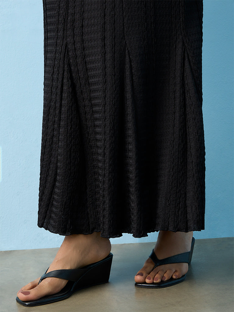 LOV Black Textured High-Rise Skirt