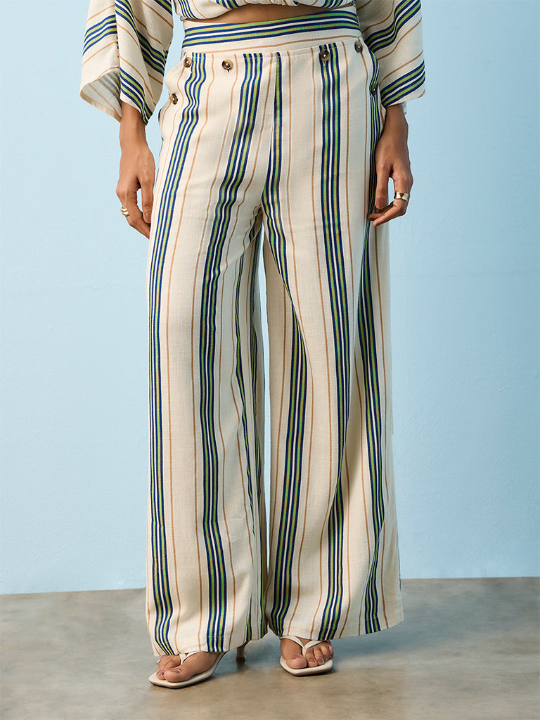 LOV Multicolour Striped High-Rise Trousers