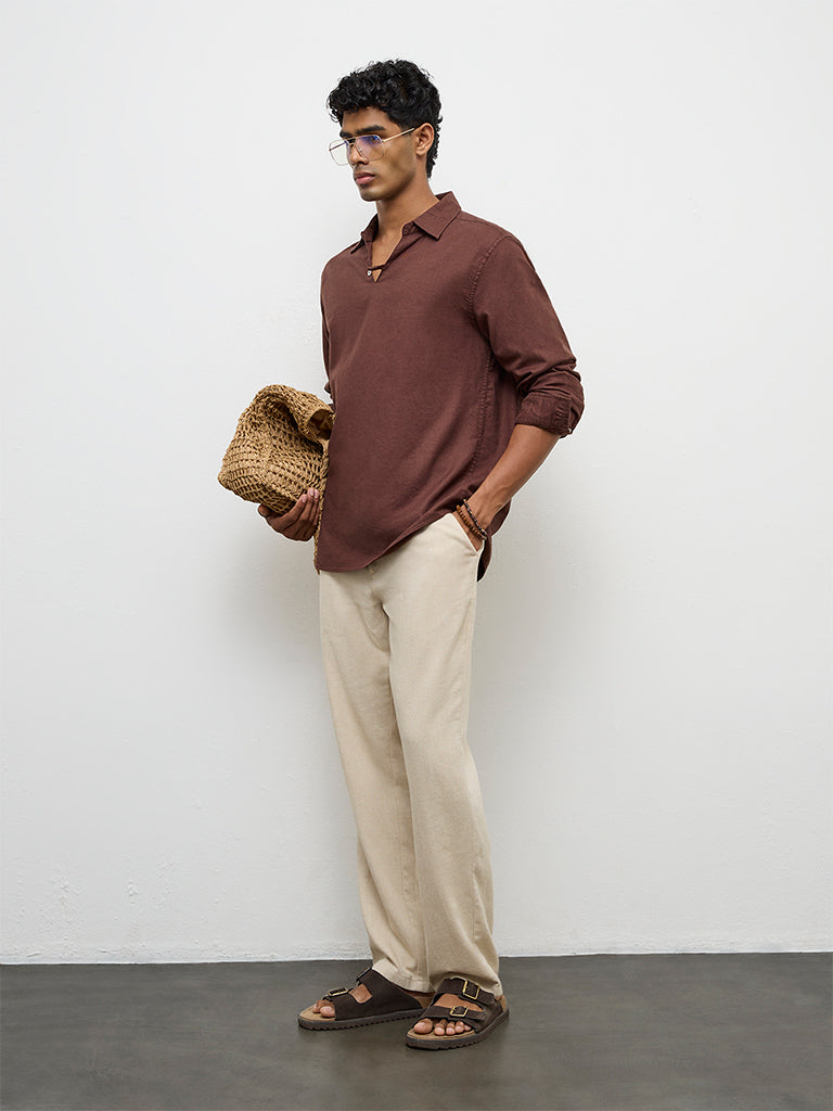 ETA Brown Relaxed-Fit Cotton-Blend Shirt