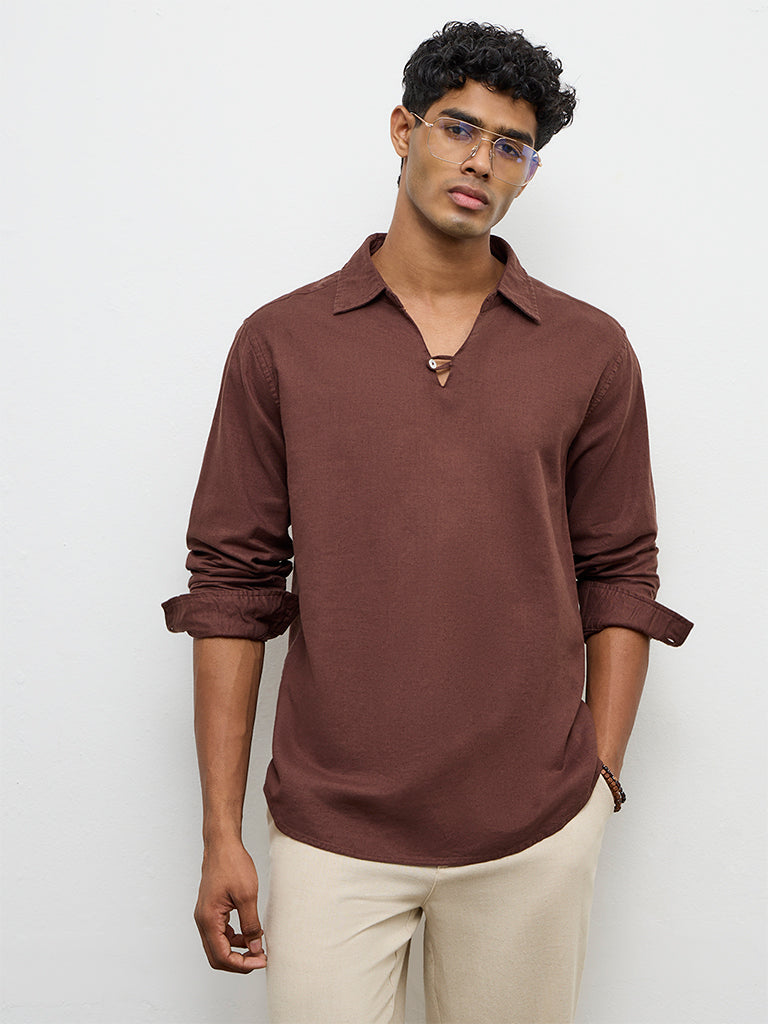 ETA Brown Relaxed-Fit Cotton-Blend Shirt