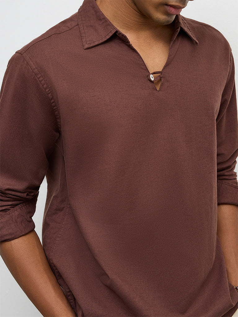 ETA Brown Relaxed-Fit Cotton-Blend Shirt