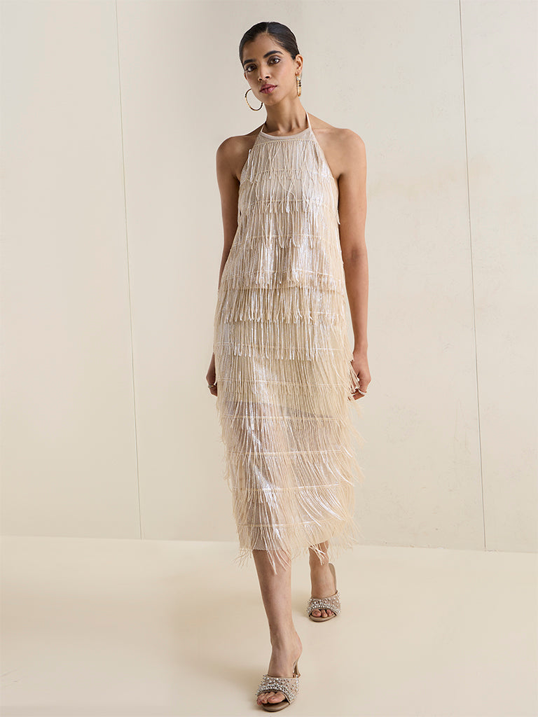 Vark Ivory Fringe Detailed Skirt