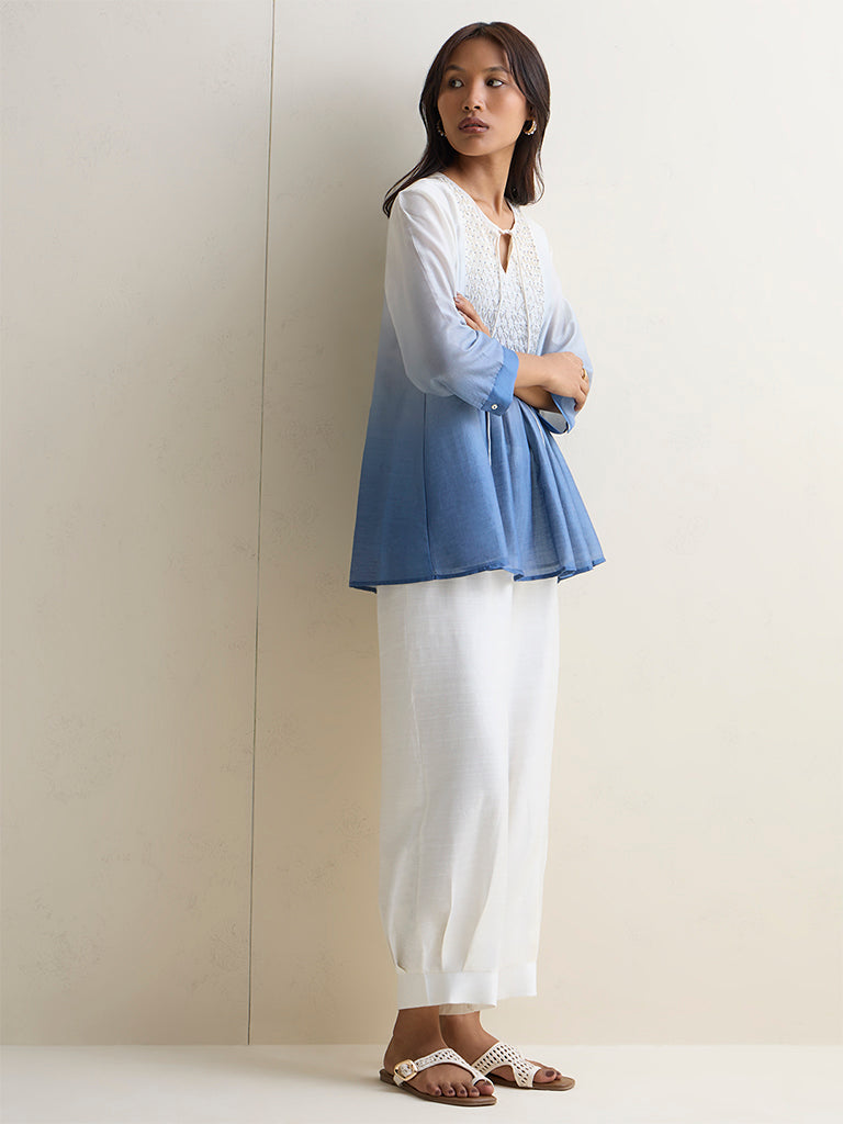 Zuba White Solid Pants