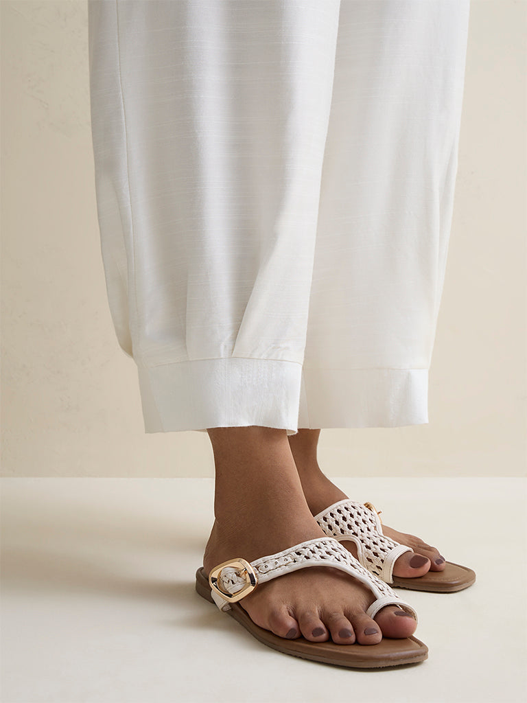 Zuba White Solid Pants